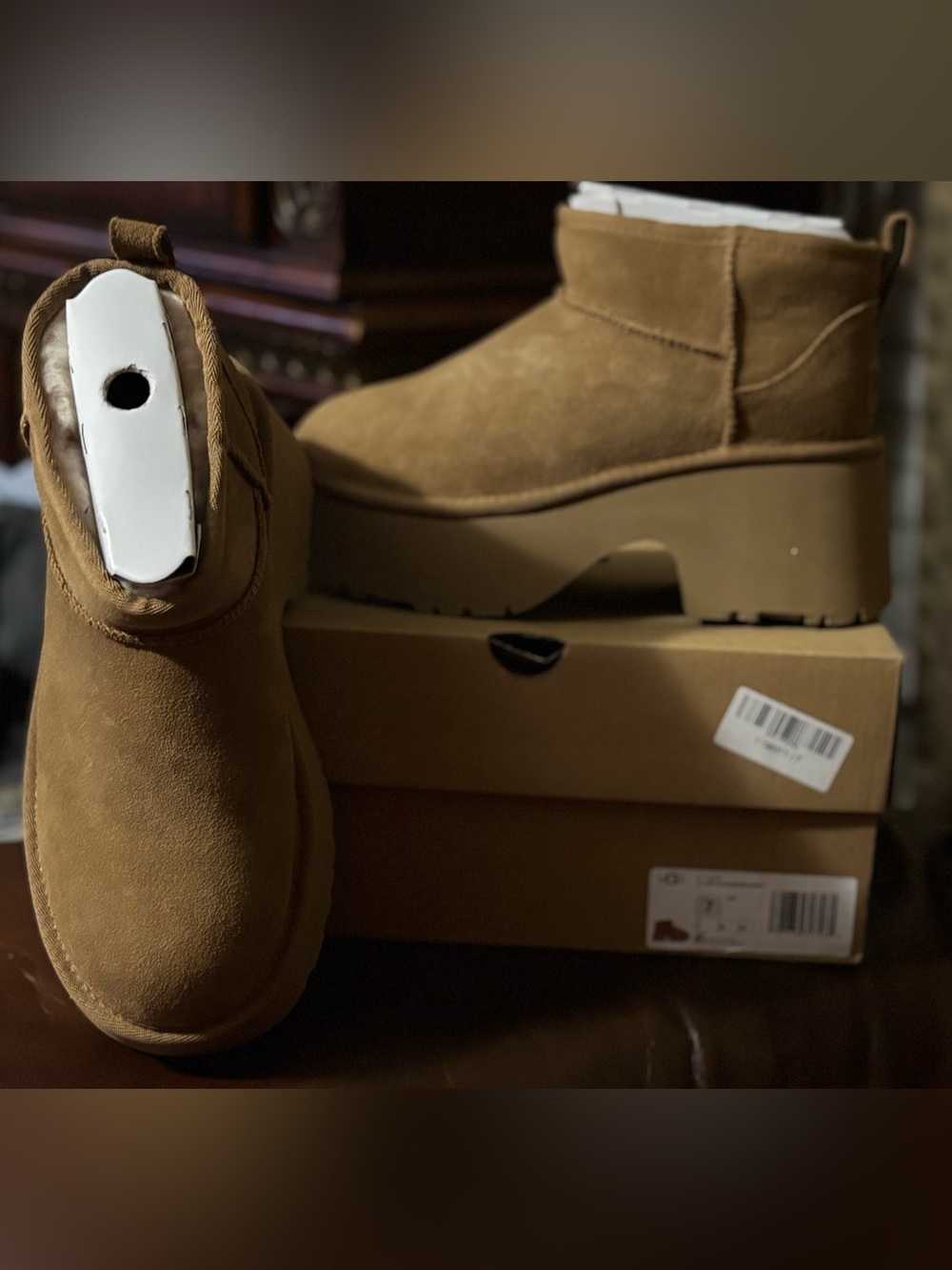 UGG Women's Suede Platform Ankle Booties - Chestnut